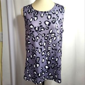 Black & gray sleeveless leopard print tunic women's L  #779